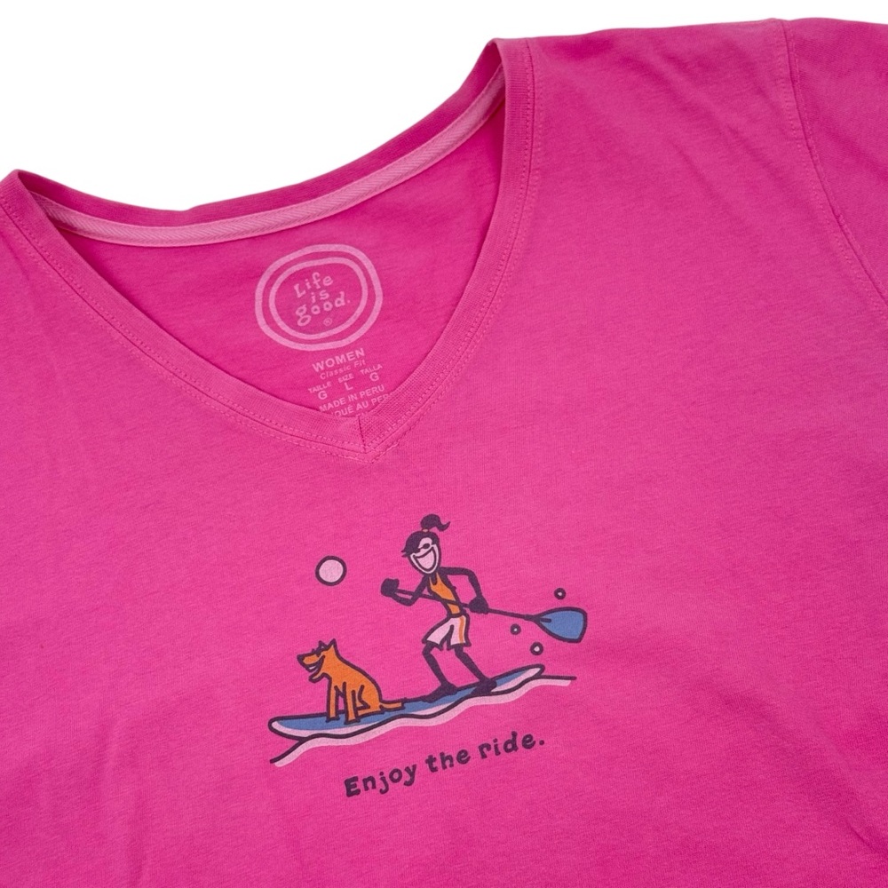 Life Is Good Women’s Size large Enjoy the Ride Paddle Board Crusher T-Shirt pink